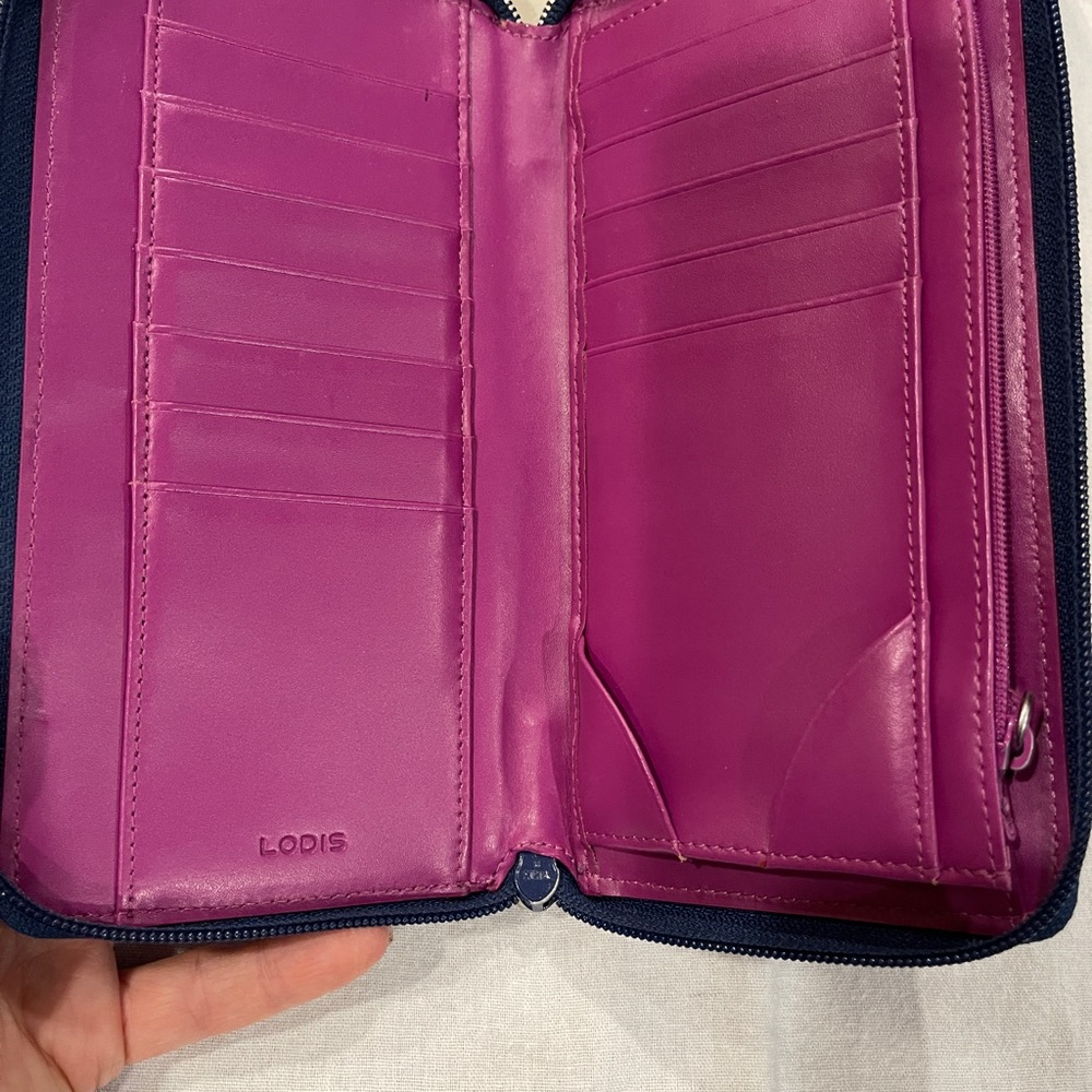 Beautiful Blue Lodis with Purple Trim Zip Around Wallet - Picture 2 of 9